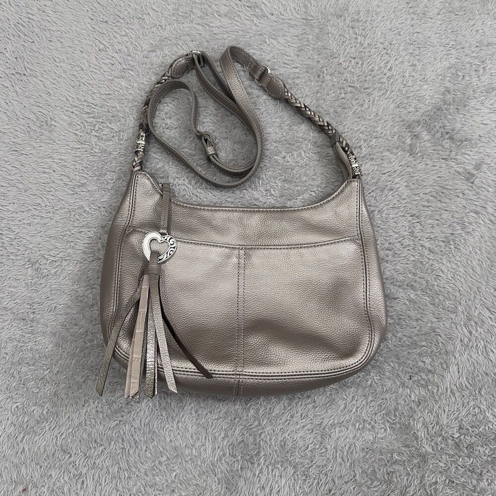 Brighton Pretty Tough Metallic Leather Hobo Shoulder Bag Heart Charm Tassel